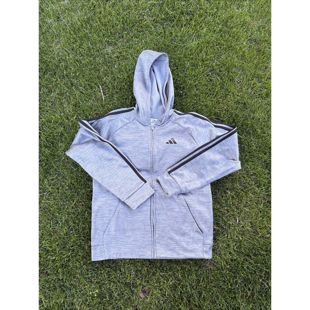 Adidas Sweater Youth Gray Athletic Hoodie Casual Full Zip Sweatshirt Large 14/16